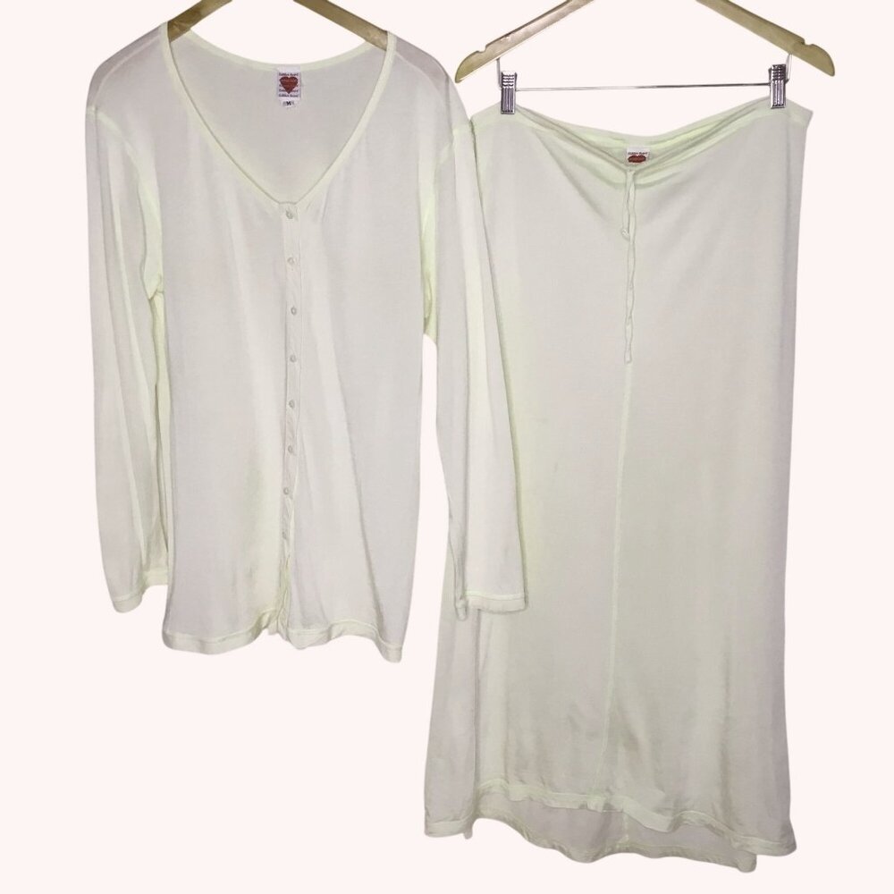 HIDDEN HEART Vintage Butter Yellow Lounge Set Top Skirt Drawstring Waist Size M